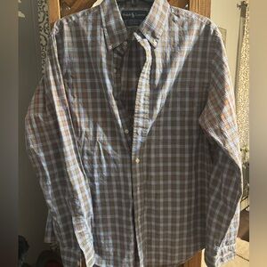 Ralph Lauren Men's Brown and Blue Checkered Shirt